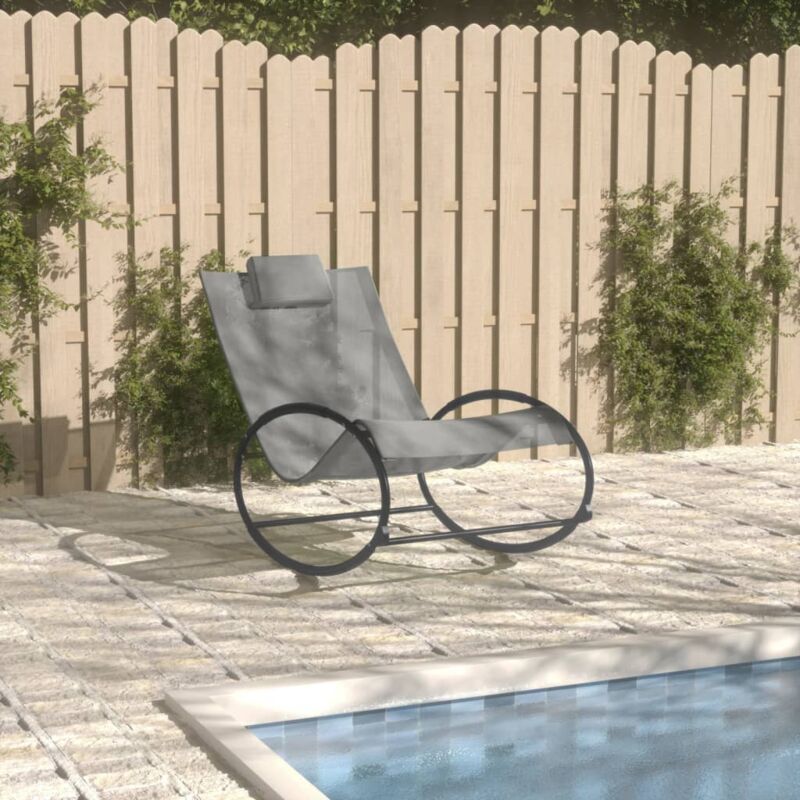 Maisonchic - Bain de soleil, Transat, Chaise longue avec oreiller acier et textilène gris togp36164 design in