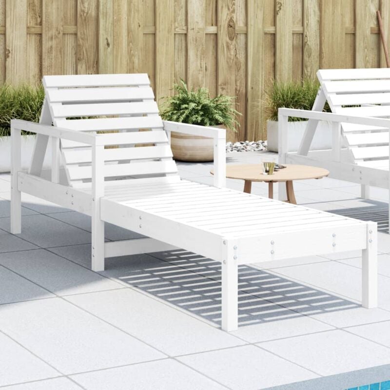 Bain de soleil, Transat, Chaise longue blanc 199,5x62x55 cm bois massif de pin CON12926 design in