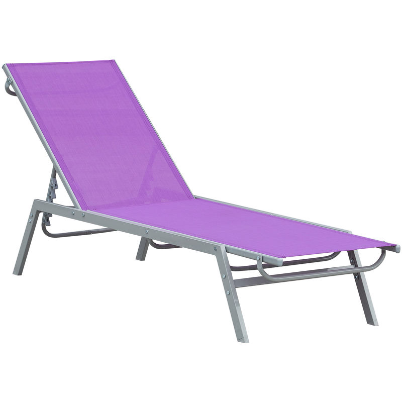 Outsunny - Bain de soleil transat - chaise longue - design contemporain - dossier inclinable multi-positions - métal époxy textilène mauve - dim. 170
