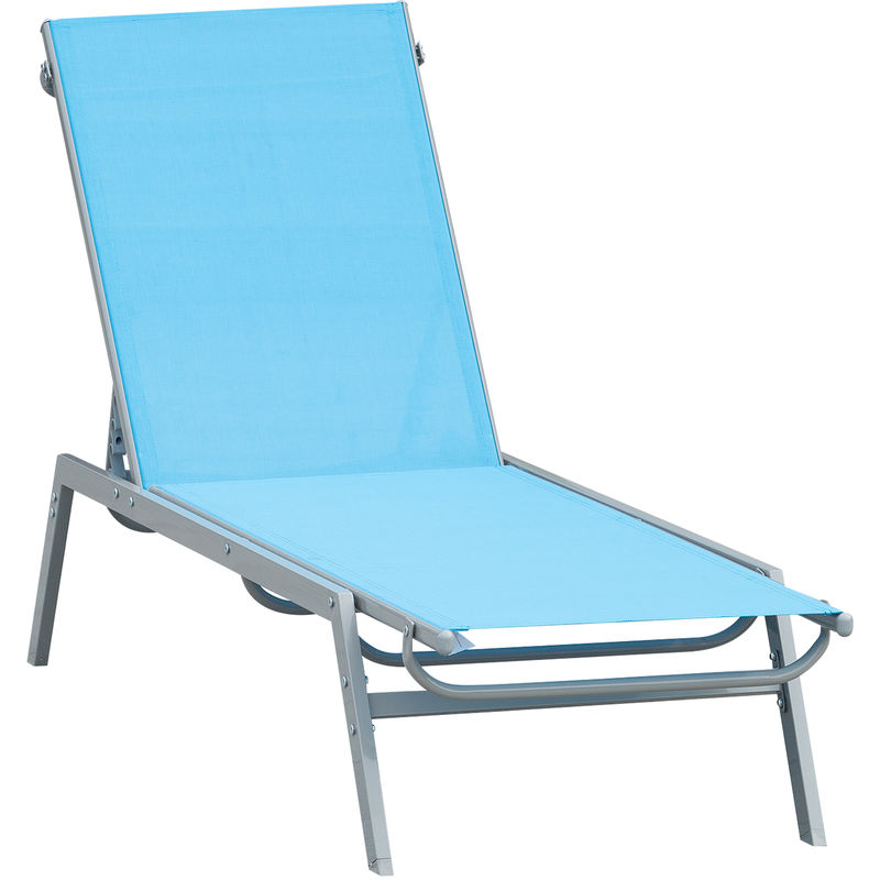 Outsunny - Bain de soleil transat - chaise longue - design contemporain - dossier inclinable multi-positions - métal époxy textilène bleu ciel - dim.