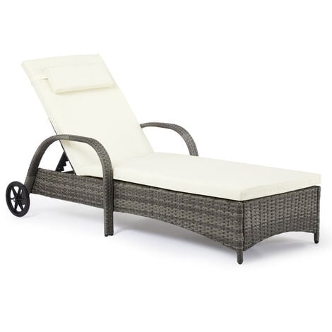 Bain de Soleil Transat Chaise Longue en Résine Tressée à roulettes Dossier Réglable pour Jardin Plage - Mondeer