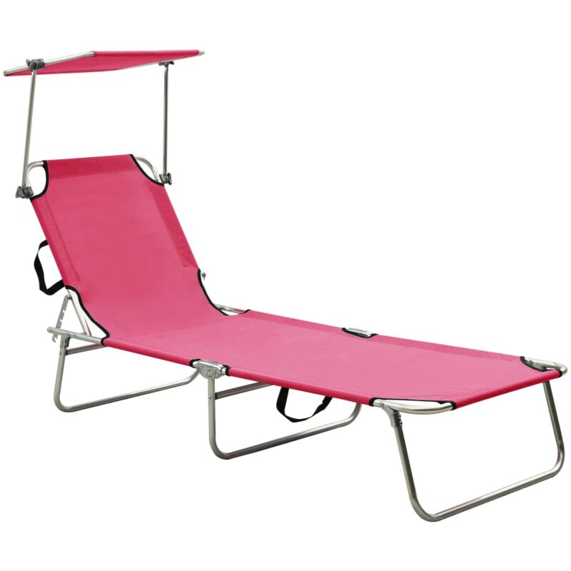 Maisonchic - Bain de soleil, Transat, Chaise longue pliable avec auvent acier rose magento togp11816 design in