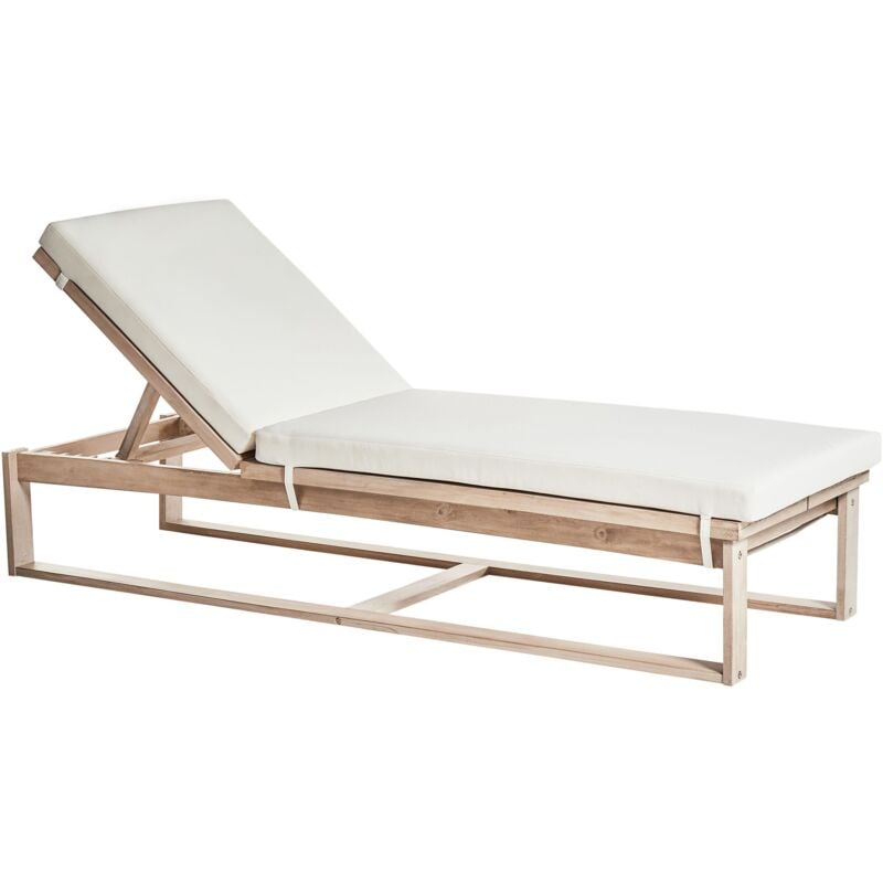 Beliani - Bain de Soleil Transat de Jardin Inclinable en Bois d'Acacia avec Coussins Blanc Cassé Azzanello