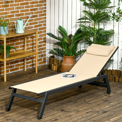 Bain de soleil transat en aluminium et textilène avec roulettes et repose-tête dossier inclinable kaki