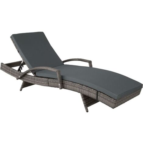 Bain de soleil transat meuble jardin 5 positions gris