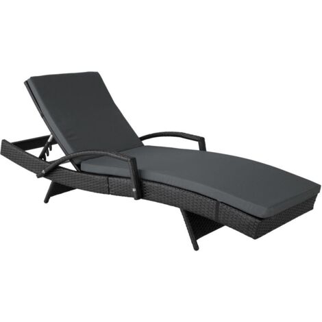 Bain de soleil transat meuble jardin 5 positions noir