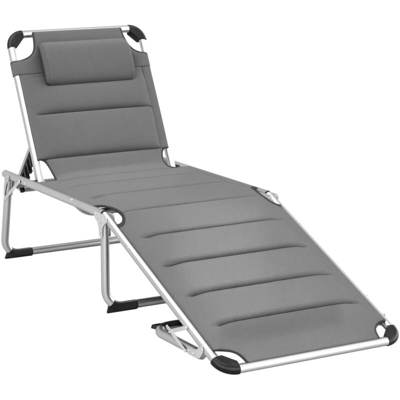 Bain de soleil transat pliable dossier réglable multi-positions matelassage tétière alu textilène gris