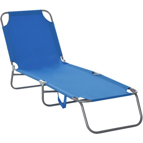 Bain de Soleil transat Pliable Dossier réglable Multipositions métal et Polyester Bleu