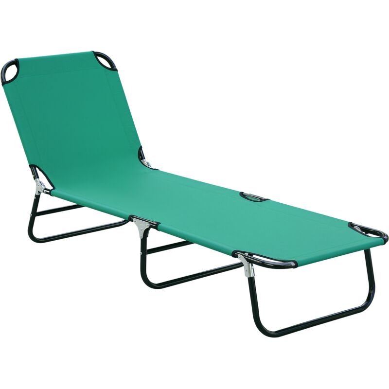 Bain de soleil transat pliable inclinable 5 positions acier noir tissu Oxford vert