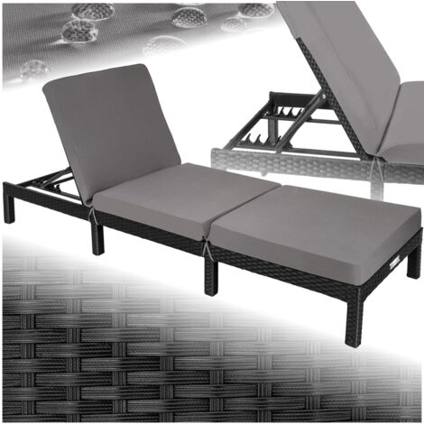 Tectake – Transat en poly rotin avec coussin amovible – Dossier réglable 6 positions – Dimensions 196x66x22cm – Pour extérieur et intérieur