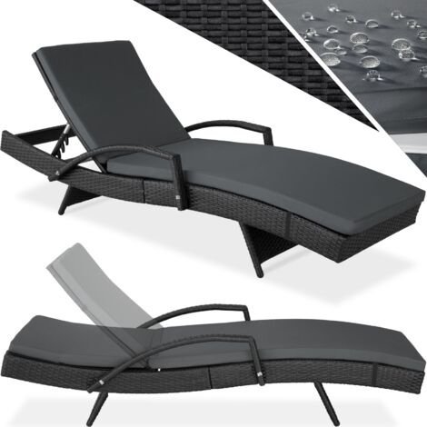 Tectake – Transat bain de soleil en rotin – Dossier réglable 5 positions – Matelas inclus – Résistant aux intempéries – Dimensions 190x62x34-74,5 cm