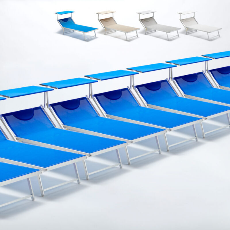 Beach And Garden Design - Bain de soleil transat taille maxi professionnels aluminium lits de plage GRANDE Italia Extralarge stock 20 pcs | Bleu