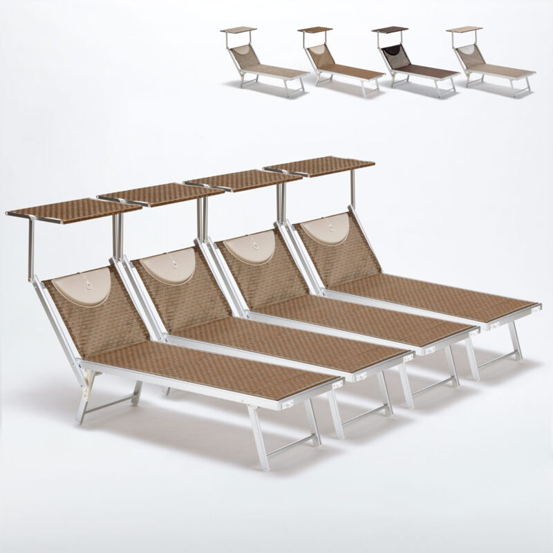 4 transats de plage bains de soleil en aluminium Santorini Limited Edition Couleur: Moka - Marron Santorini