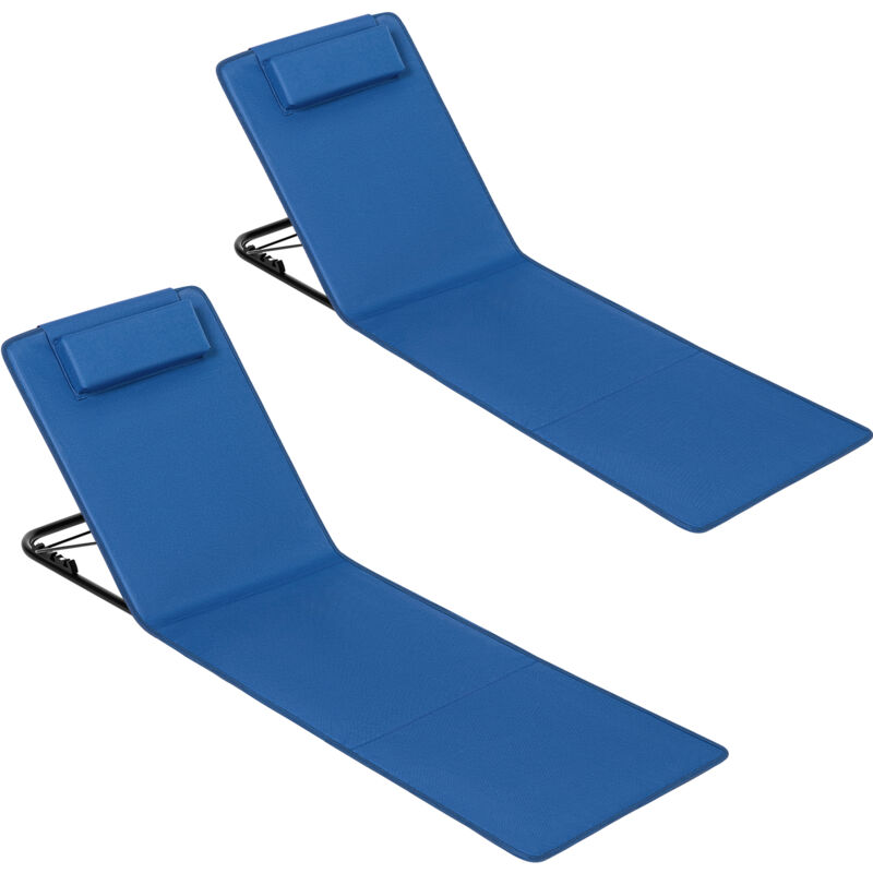 Lot de 2 Bain de Soleil WOLTU, Transat Jardin Exterieur avec Oreiller, Chaise Longue Pliable,Dossier Inclinable, 48x132x54 cm, Bleu