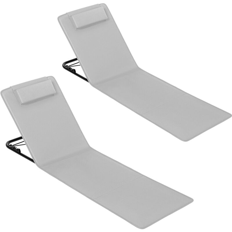 Lot de 2 Bain de Soleil WOLTU, Transat Jardin Exterieur avec Oreiller, Chaise Longue Pliable,Dossier Inclinable, 48x132x54 cm, Gris Clair