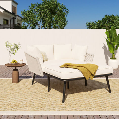Bain de soleil，canapé de jardin - en acier galvanisé et corde tressé - 2 places - Beige