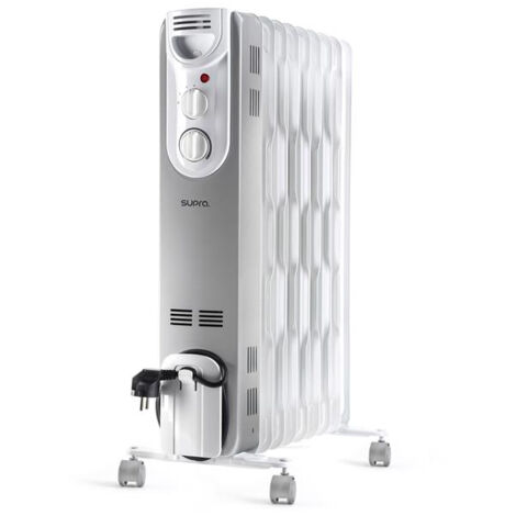 Bain d'huile-2000 W-Thermostat-Hors gel-3 allures-Eléments 3D- Roulettes - Poignée - Blanc - SUPRA