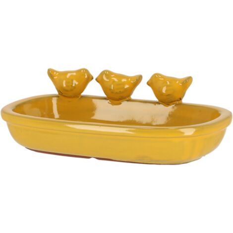 Bain d'oiseau en grès "Nature Shades" - Jaune - L 28,7 cm - Livraison gratuite