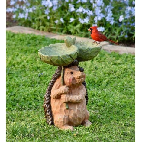 Bain d'oiseau extérieur,mangeoire à oiseaux hérisson fontaine à base de résine pour décorer la cour