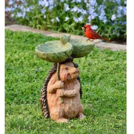 Bain d'oiseau extérieur,mangeoire à oiseaux hérisson fontaine à base de résine pour décorer la cour