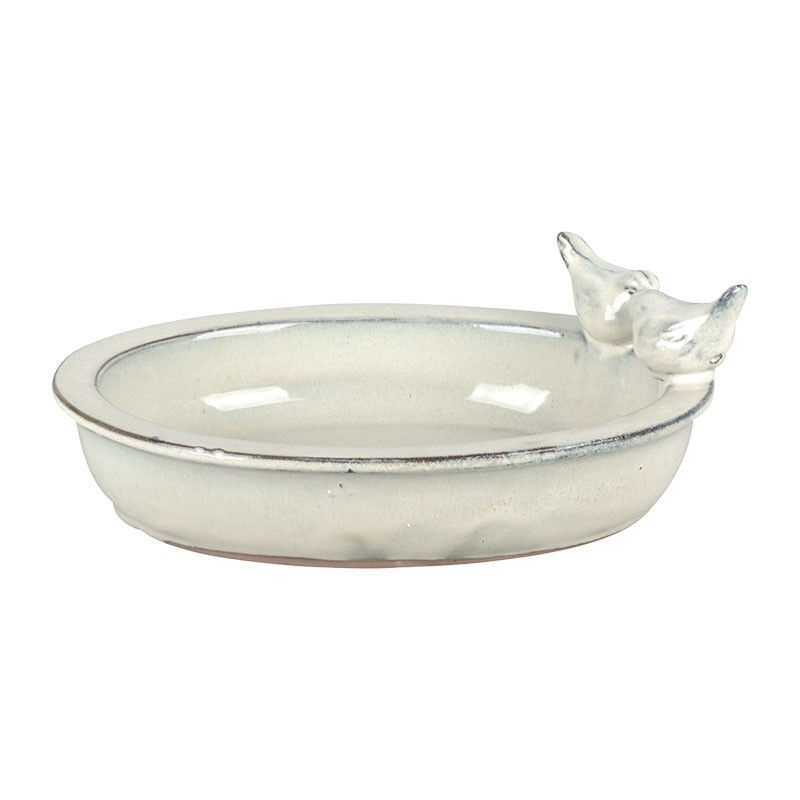 Bain d'oiseau ovale en céramique - l 22,9 cm x l 30,7 cm x h 10,4 cm - Blanc - Livraison gratuite