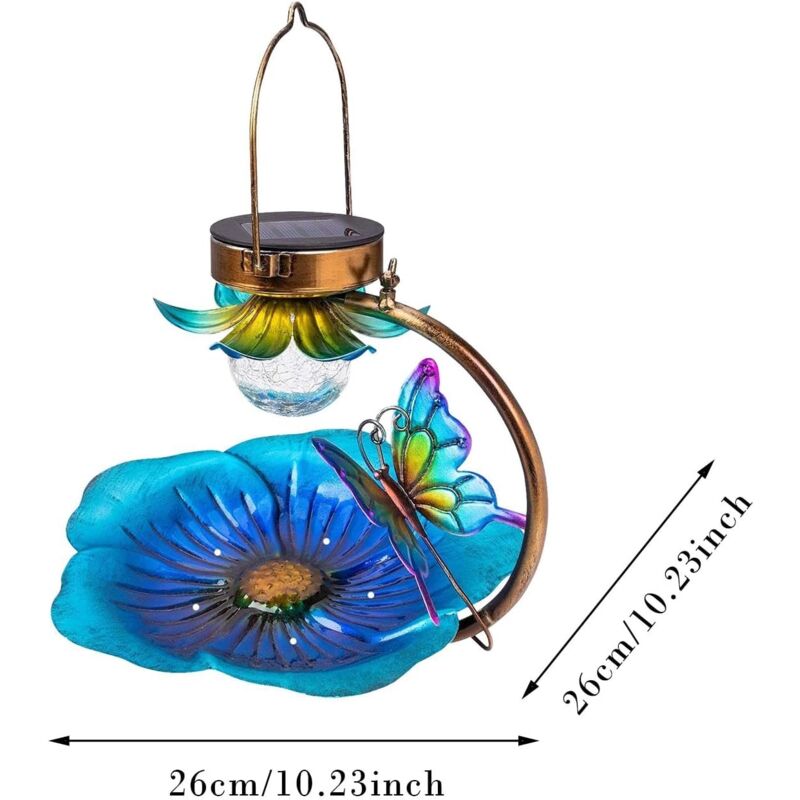 Bain d'oiseaux à suspendre pour l'extérieur, bain d'oiseaux solaire avec boule de verre craquelée à LED, lampe de jardin à énergie solaire pour