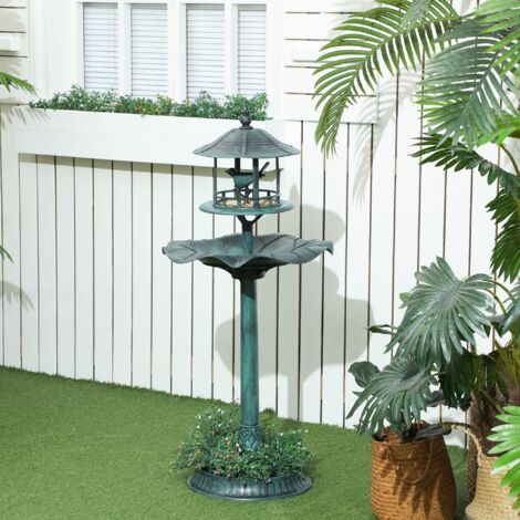 Bain d'oiseaux abreuvoir pour oiseaux jardinière 3 en 1 Ø 50 x 113 cm polypropylène vert-de-gris