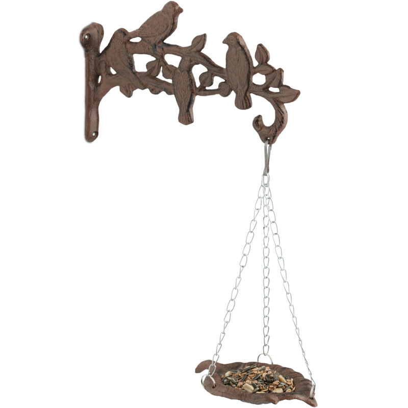 Bain d'oiseaux, conception en fonte de fer, fixation murale, h x l x p : 42 x 25 x 10,5 cm, marron - Relaxdays