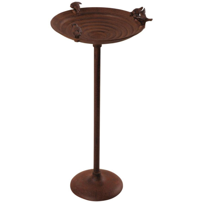 Bain d'oiseaux sur pied en fonte – Hauteur 60 cm – Diamètre 27,2 cm – Design rustique marron antique pour jardin – Best For Birds