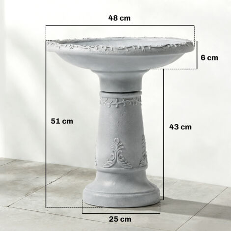 Bain d'oiseaux en résine pour extérieur, 51 cm de diamètre, aspect pierre, mangeoire à oiseaux sur pied, gris