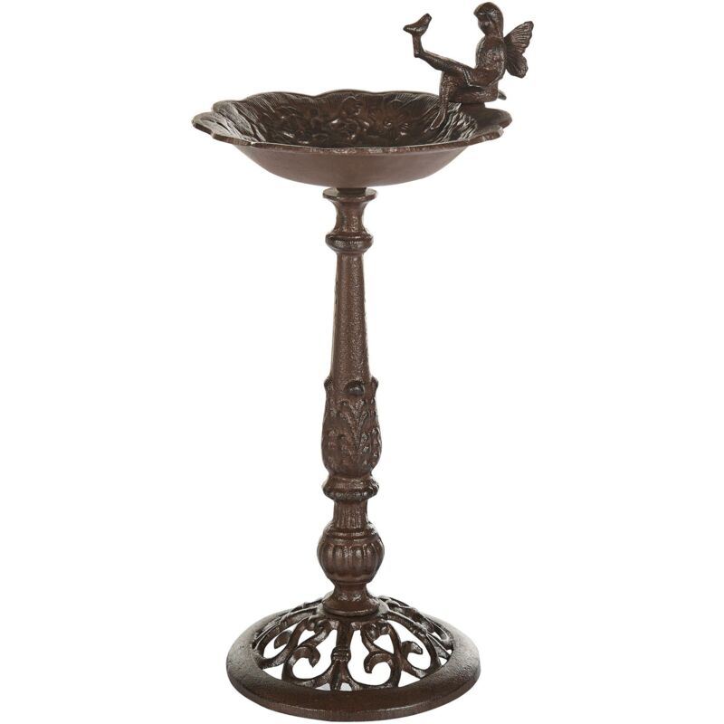 Bain d'Oiseaux Extérieur Mangeoire Design Antique Vintage Fée Décorative en Fer Marron Lark
