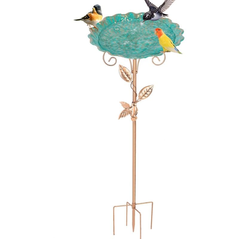 Bain d'oiseaux pour l'extérieur, Abreuvoir Oiseaux Exterieur sur Pied,Mangeoire Oiseaux Sauvage Décoration en Fonte pour Le Jardin avec Pieu d'acier