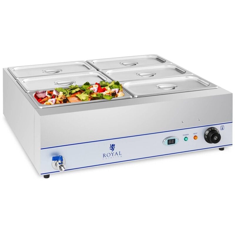 Bain Marie Electrique Inox 6 Bacs Gn 1/3 100°C Ecran Lcd Robinet Vidange Acier