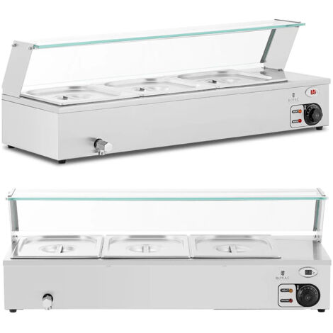 Bain-Marie-Speisenwärmer, Warmhaltebuffet mit Haube, 3 x GN 1/2, 2000 W