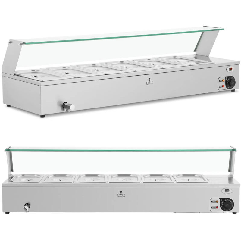 Royal Catering Bain-marie Speisenwärmer, Warmhaltebuffet Mit Haube 6 X Gn 1/3 2100 W