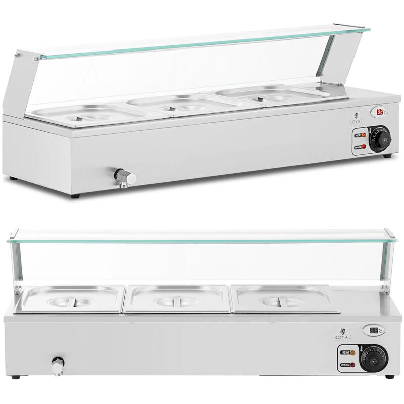 Royal Catering Bain Marie Warmhaltebehälter Speisenwärmer Ablasshahn 2000 W 3 Gn 1/2