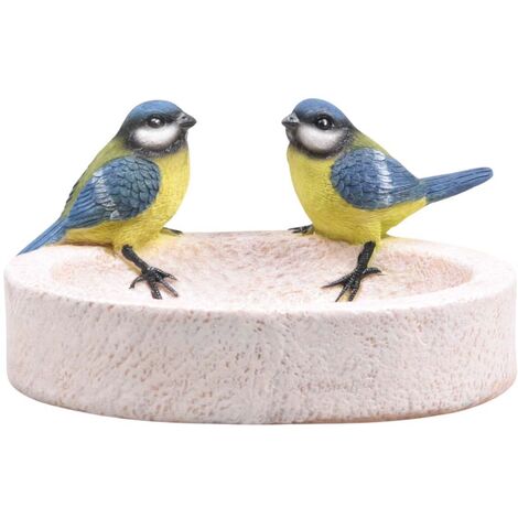 Bain oiseau en résine avec oiseaux 20 x 15 x 10.5 cm Mésange charbonnière