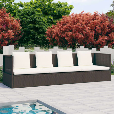 Bains de soleil, Transats, Lit de jardin avec coussin et oreillers Résine tressée Marron PEWV46932 DESIGN IN