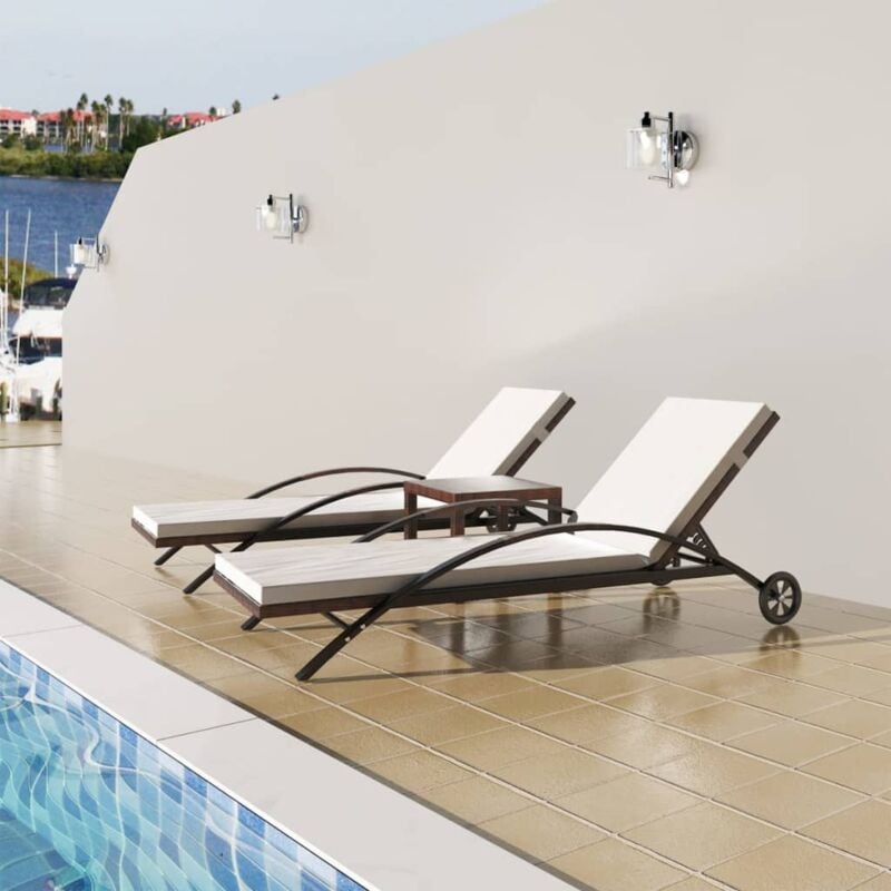 Maisonchic - Bains de soleils avec table, Transat, Chaise longue résine tressée marron togp87507 design in