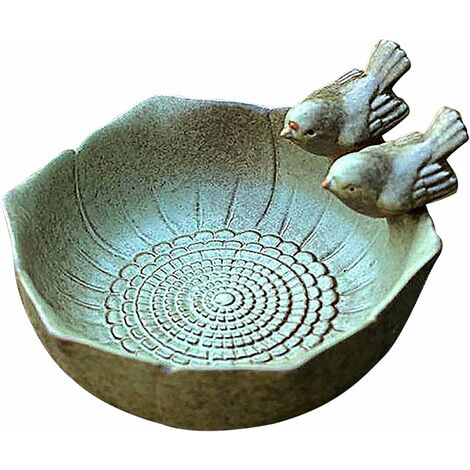 Bains d'oiseaux Rond avec Deux Oiseaux Décoratifs en Céramique pour Oiseaux Sauvages Abreuvoir Oiseaux Exterieur Abreuvoir Oiseau Mangeoire Oiseaux Exterieur sur Pied