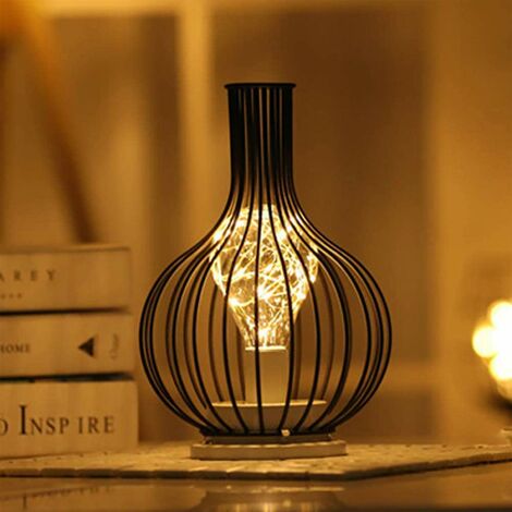 Bainuojia Lampada da Tavolo Decorativa, Lampada da Tavolo retrò, Stile Gabbia, Luce Notturna, Lampada da Tavolo retrò, Funzionante a Batteria, per Camera da Letto [Classe di efficienza energetica A] [