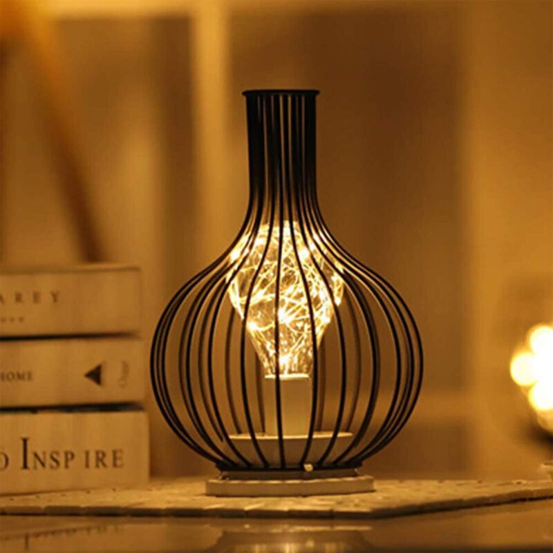 Bainuojia Lampe de table décorative,Rétro Lampe de table,Style cage, veilleuse, rétro, à piles, lampe de bureau pour chambre à coucher [classe