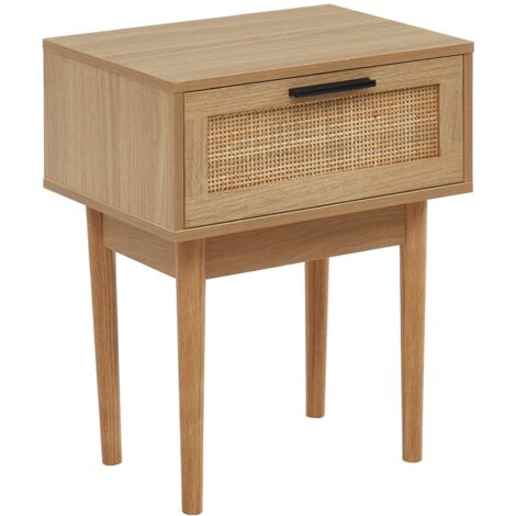 BAÏTA - Comodino Amana effetto rovere e cannatura rattan, 40 cm