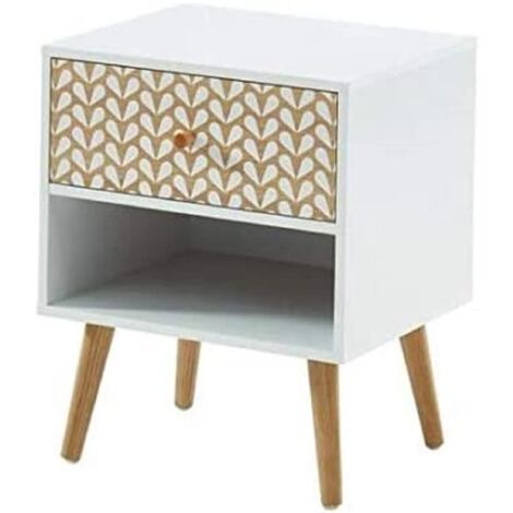 BAÏTA Comodino Capucine bianco e effetto rovere, 40 cm