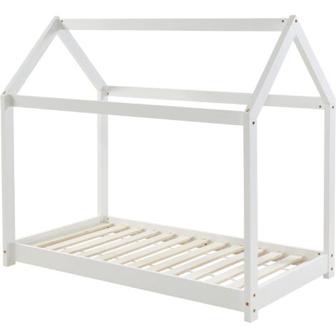 BAÏTA Letto per bambini, capanna Tiny pino bianco, 70 x 140 cm, rete inclusa
