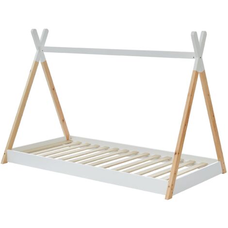BAÏTA Letto tepee per bambini Montessori Tiny – Legno massiccio di pino naturale – 90 x 190 cm TINYTIPI Naturale/Bianco