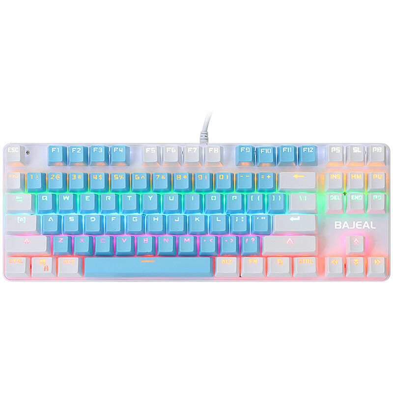 

87 teclas Teclado mecanico con cable Teclado mecanico de luz mixta con interruptor azul mecanico Boton de suspension Azul + Blanco, Azul blanco