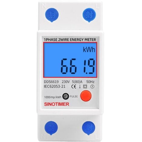 ALOVEZ Bajo medidor eléctrico monofásico, modular 80A máx., Tarifa simple, Display LCD.