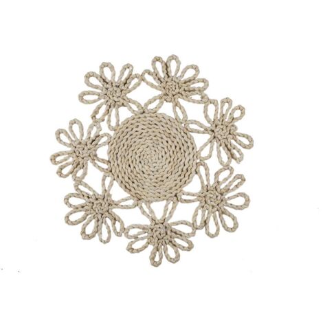 bajoplato forma flor  fibra natural medida 35 cm   caja 6 unid.