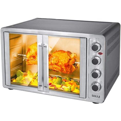 Bakaji Forno Fornetto Elettrico Ventilato 55 Lt Potenza 2200W con Doppia Porta Luce Interna 4 Selezioni di Cottura Temperatura Regolabile Timer Girarrosto e Accessori